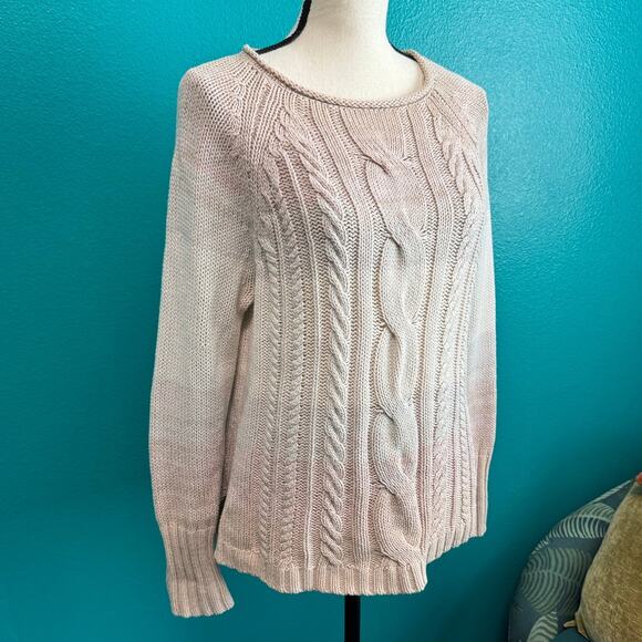 Chaps Cream Ombre Knit Long Sleeve Cable Knit Sweater Women's Medium - Picture 2 of 9